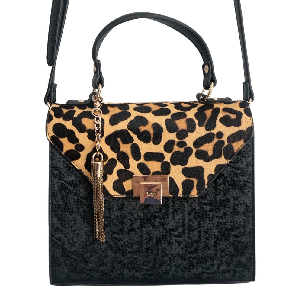 Dune London Black Leather Leopard Skin Satchel Crossbody